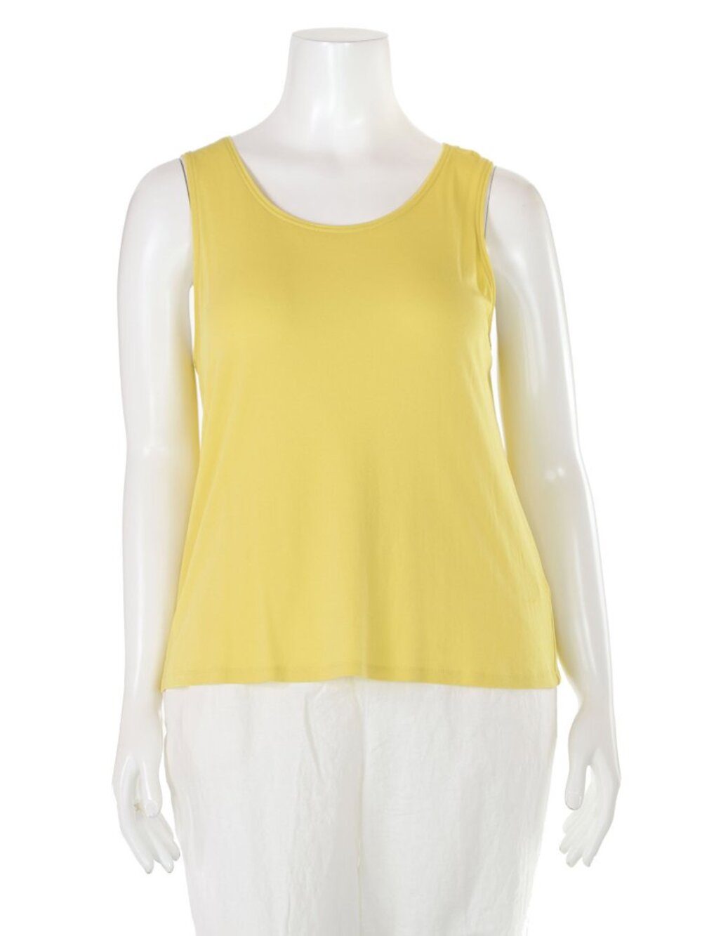 Eileen Fisher 100% Silk Jersey Knit Scoop Neck Tank Top sz L Lemon Yellow